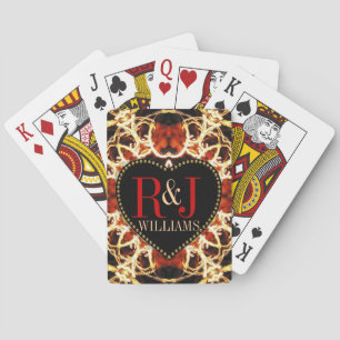 Medieval Fire Heart Custom Initials Playing  Cards