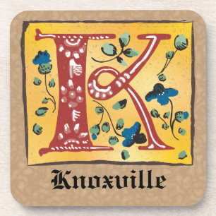 Medieval Floral Illuminated Letter K Monogram Coaster