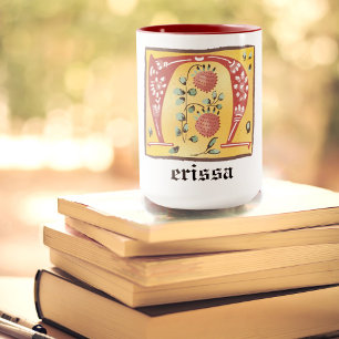 Medieval Floral Illuminated Letter N Monogram Mug