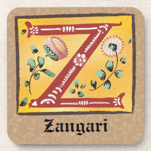Medieval Floral Illuminated Letter Z Monogram Coaster