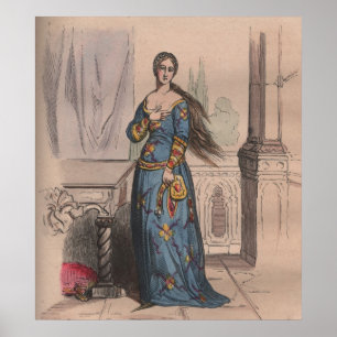Medieval French fashion noble woman costume Poster