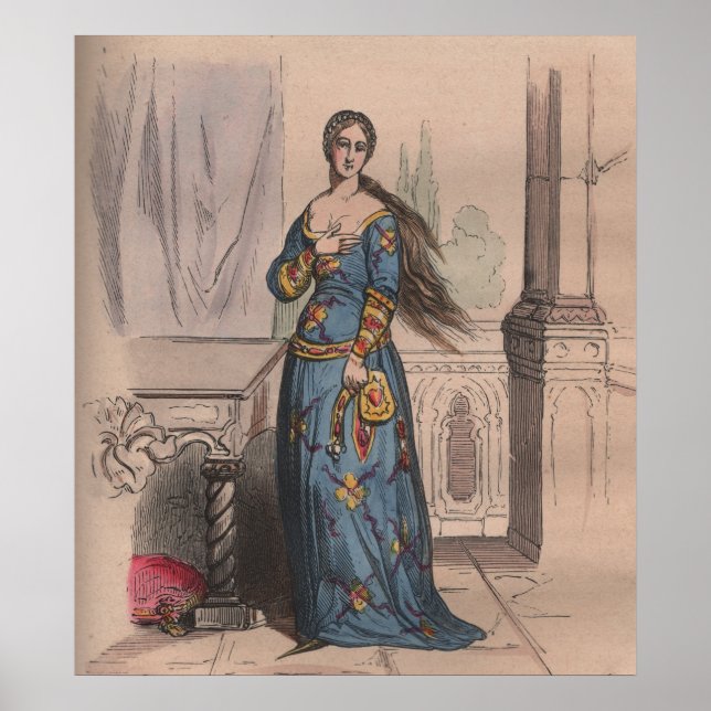 Medieval French fashion noble woman costume Poster (Front)