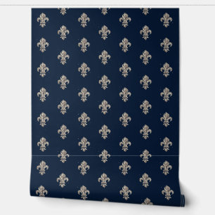 Medieval French Fleur de Lis Navy Blue Vintage Wallpaper