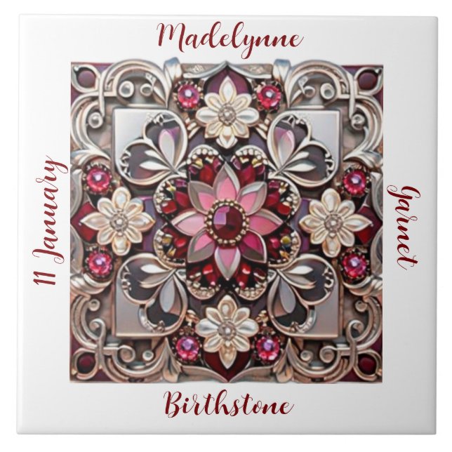 Medieval Garnet Crest Birthstone Tile (Front)