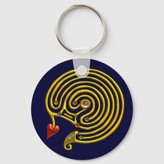 MEDIEVAL GOLD HYPER LABYRINTH WITH GEMSTONES Blue Key Ring (Front)