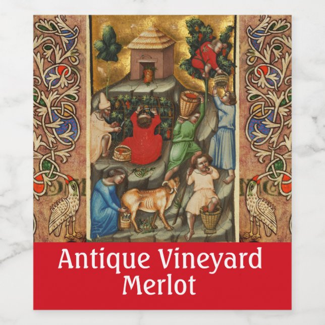 MEDIEVAL GRAPE VINEYARD HARVEST Antique Grapevine  Wine Label (Single Label)