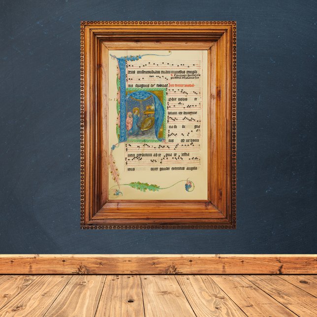 Medieval Gregorian Chant Christmas Nativity Scene Poster (Christmas Nativity Medieval Gregorian Chant Music Sheet Manuscript Poster)