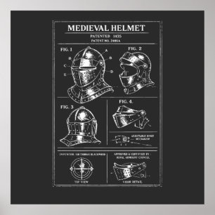 Medieval Helmet blueprint Poster