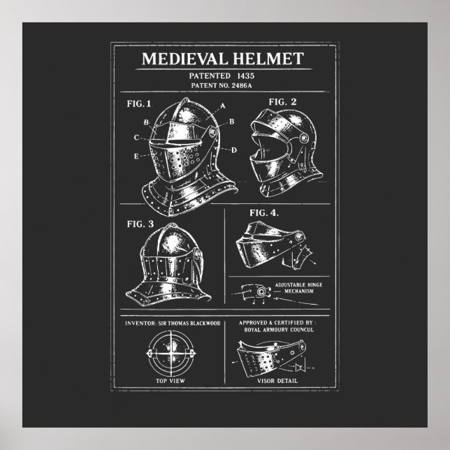Medieval Helmet blueprint Poster (Front)