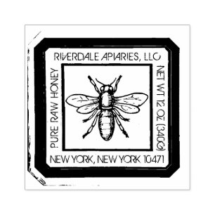 Medieval Honeybee Distressed Design Honey Label Rubber Stamp
