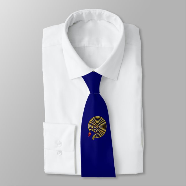 MEDIEVAL HYPER LABYRINTH WITH GEMSTONES Gold Blue Tie (Tied)