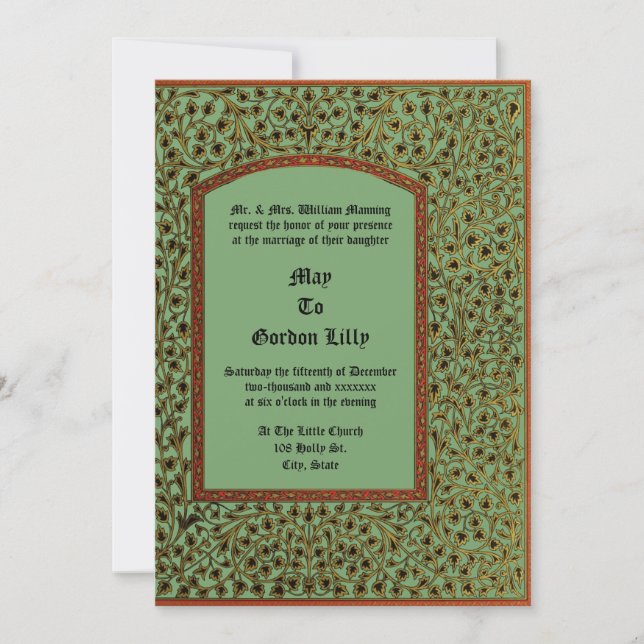 Medieval Illuminated Manuscript Vine Foliage Style Invitation (Front)