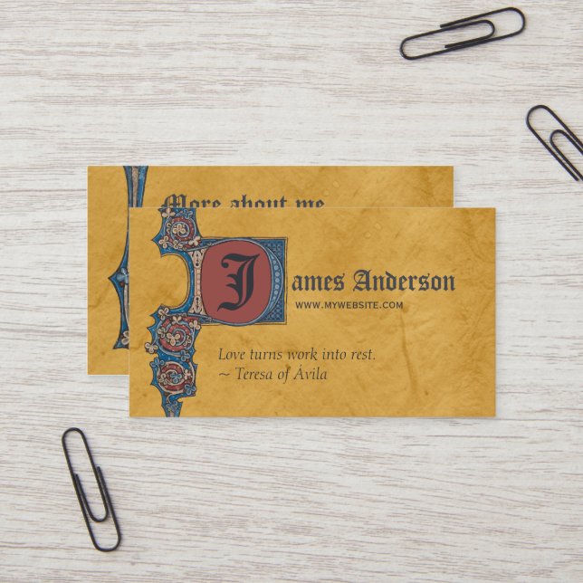Medieval illumination Bute CC0263 Add your initial Business Card (Front/Back In Situ)