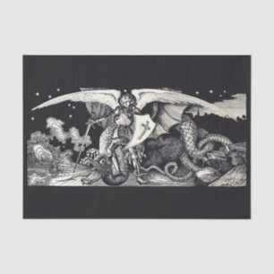 Medieval Knight and Dragon B W Tissue Paper