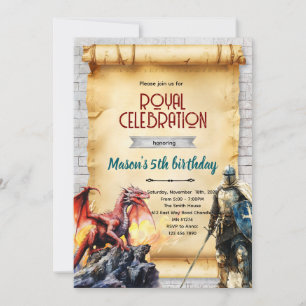 Medieval knight and dragon invitation