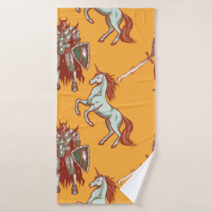 medieval knight and unicorn seamless pattern bath towel