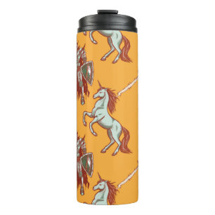 medieval knight and unicorn seamless pattern thermal tumbler