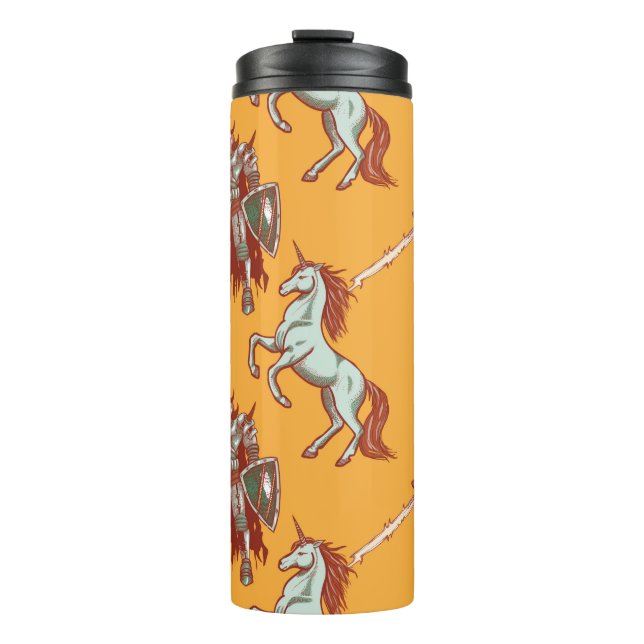 medieval knight and unicorn seamless pattern thermal tumbler (Front)