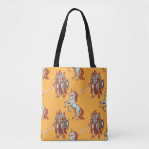 medieval knight and unicorn seamless pattern tote bag