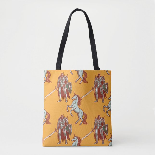 medieval knight and unicorn seamless pattern tote bag (Front)