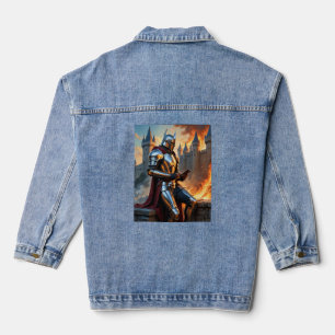 Medieval Knight Castle Fire Funny Fantasy Art Tee Denim Jacket