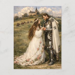 Medieval Knight, Castle & Princess Holiday Postcard