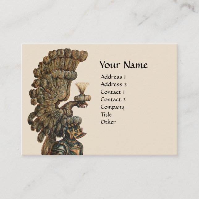 MEDIEVAL KNIGHT HELMET,EAGLE WINGS MONOGRAM  Ivory Business Card (Front)