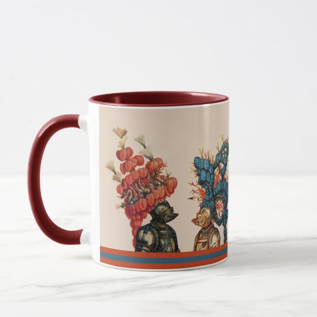 MEDIEVAL KNIGHT HELMETS WITH RED FEATHERS DRAGONS  MUG (Left)
