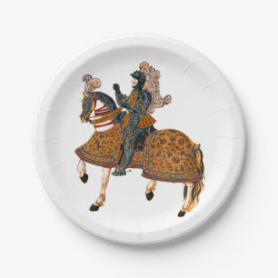 Medieval Knight in Armor on horse back Paper Plate