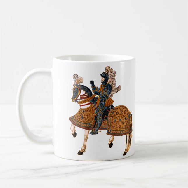 Medieval Knight in Armour on horse back Coffee Mug (Left)