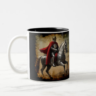 Medieval Knight on Horseback Two-Tone Coffee Mug
