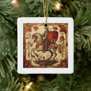Medieval Knight riding a horse Ceramic Ornament