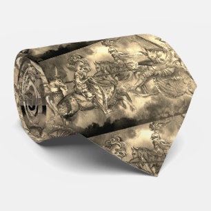 MEDIEVAL KNIGHTS HORSEBACK IN TOURNAMENT Sepia  Tie