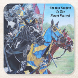 medieval knights jousting on horses historic art square paper coaster