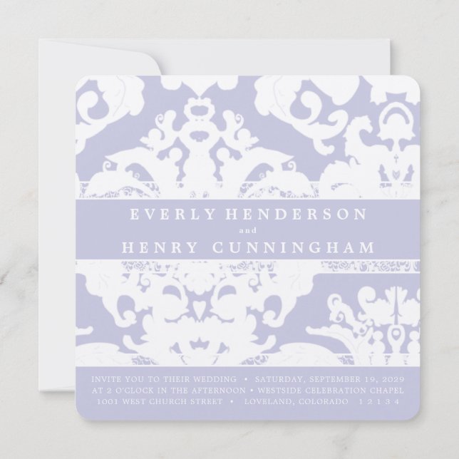 Medieval Lavender Floral Damask Wedding  Invitation (Back)