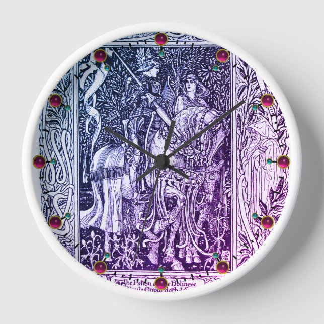MEDIEVAL LEGENDS Lady And Knight Horseback Floral Clock (Front)