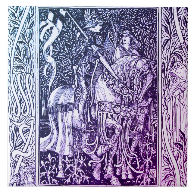 MEDIEVAL LEGENDS Lady And Knight Horseback Floral Tile (Front)