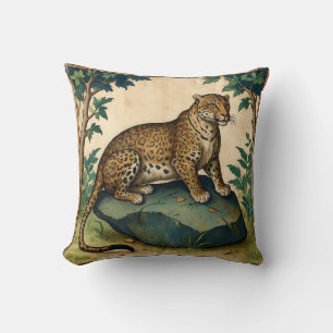 Medieval Leopard on Rock in the Forest Art Cushion