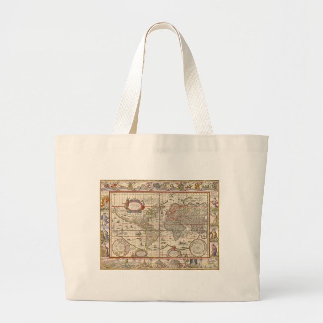 Medieval Map of the Known World (by Willem Blaeu) Large Tote Bag (Front)