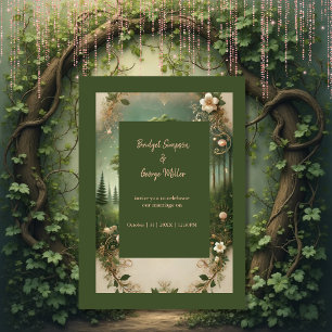 Medieval mystic fantasy engraving Forest Wedding Invitation