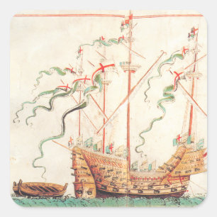 Medieval Naval Ship Square Sticker