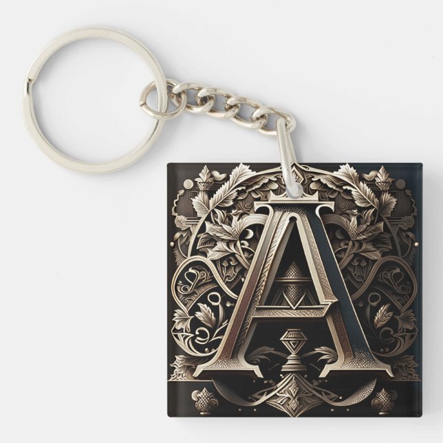 Medieval Ornamental Floral Letter A  Key Ring (Front)