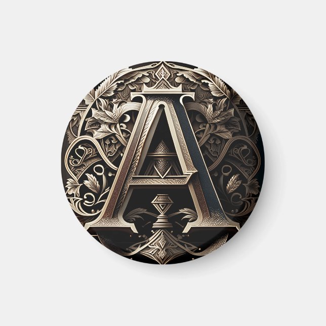 Medieval Ornamental Floral Letter A  Magnet (Front)