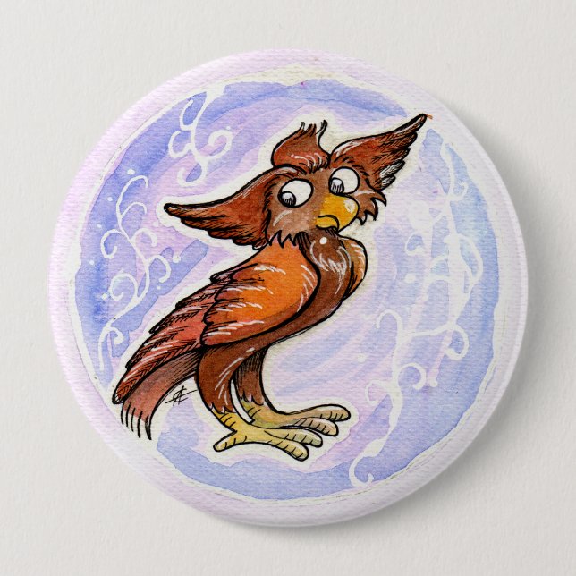 medieval owl 10 cm round badge (Front)