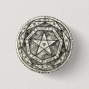 Medieval pentagram 3 cm round badge
