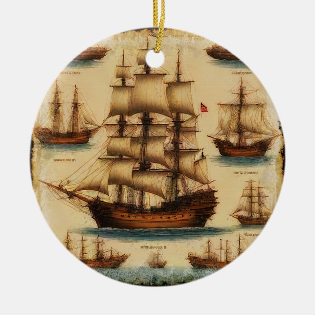 Medieval Pirate Ships Ceramic Tree Decoration (Front)