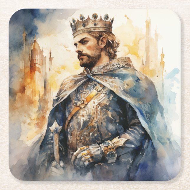 Medieval Prince Square Paper Coaster (Front)