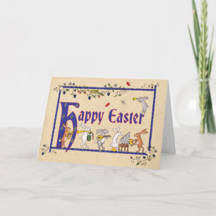 Medieval rabbits Easter card