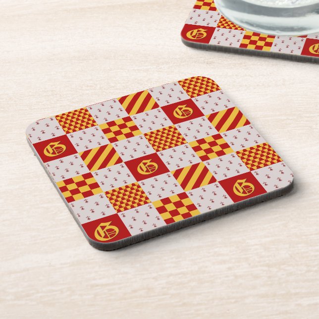 Medieval Red Yellow Vair Ermine Heraldic Pattern Coaster (Left Side)