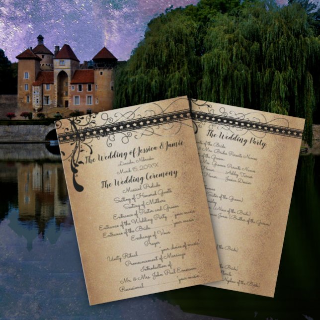 Medieval Renaissance Gold & Black Wedding Program Invitation (Creator Uploaded)